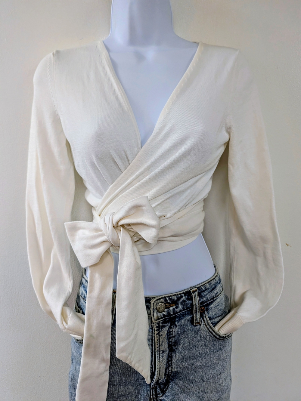 Express Cream Wrap Tie Front Blouse
